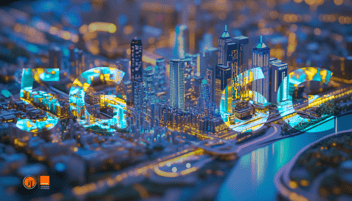 Ilustración de tecnologías emergentes habilitadas por 5G Advanced: realidad virtual, automatización industrial y arquitectura digital, clave para el futuro de la conectividad móvil. Blog Galicia Telecom | Orange empresas